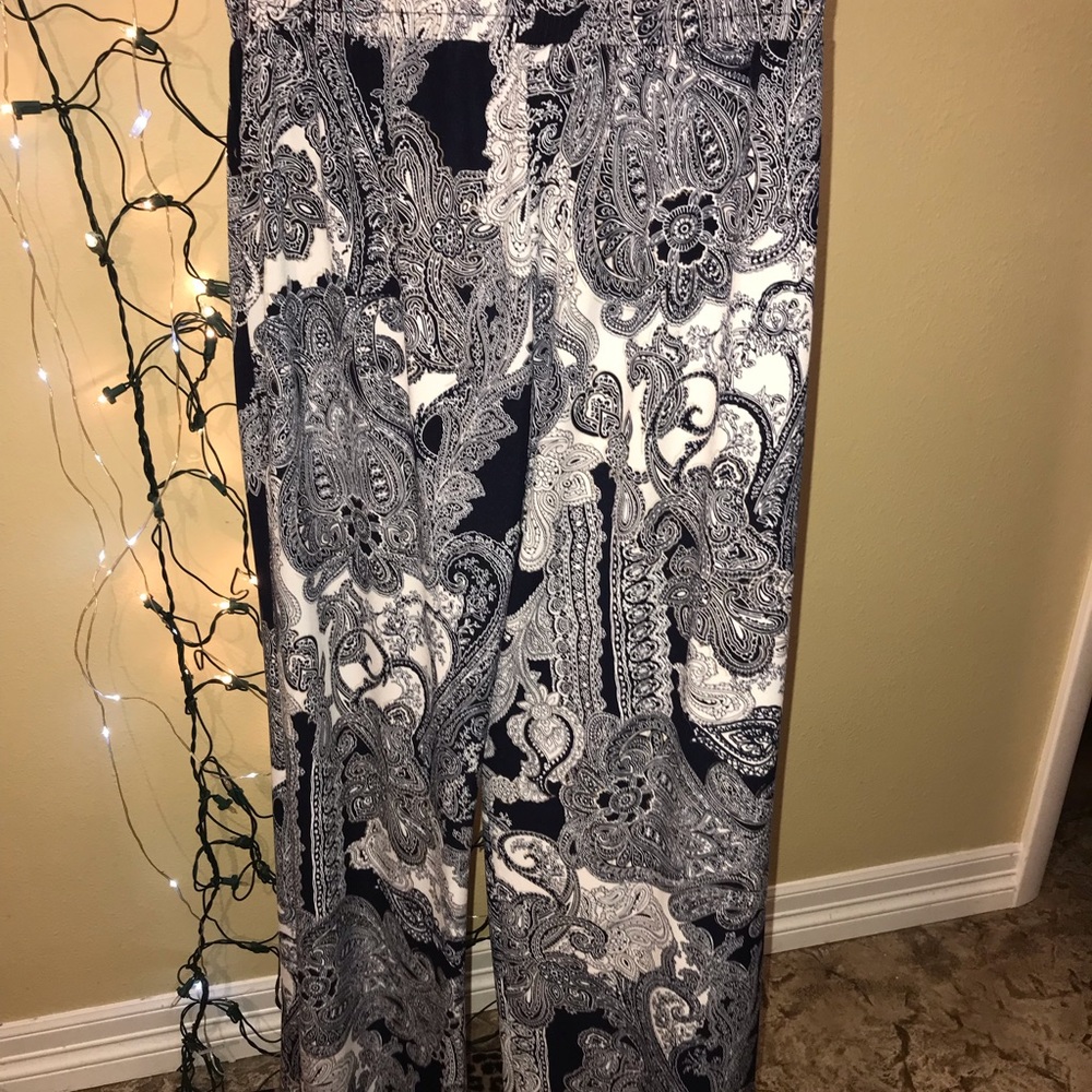Womens Blue Gold Paisley Print Mid Rise Wide Leg Pants Size medium